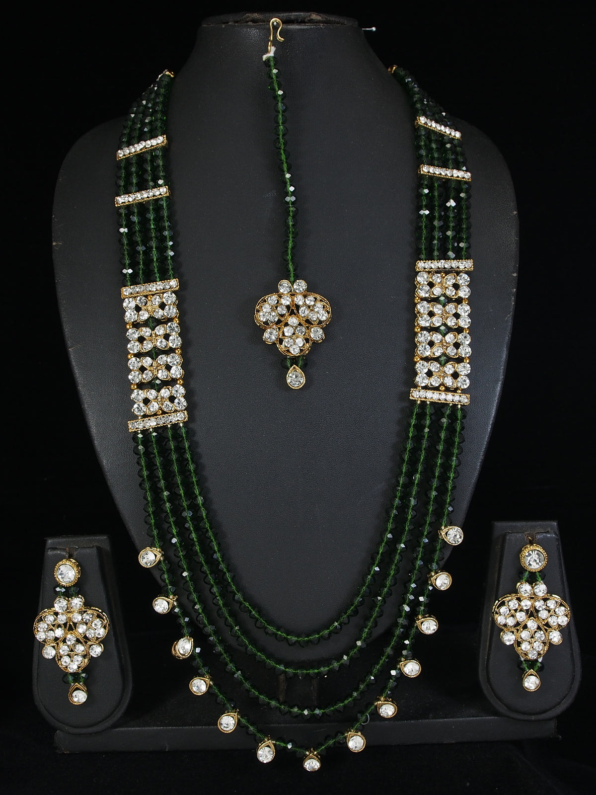 Maroon Crystal Bead Long Necklace Multi-Strand Set