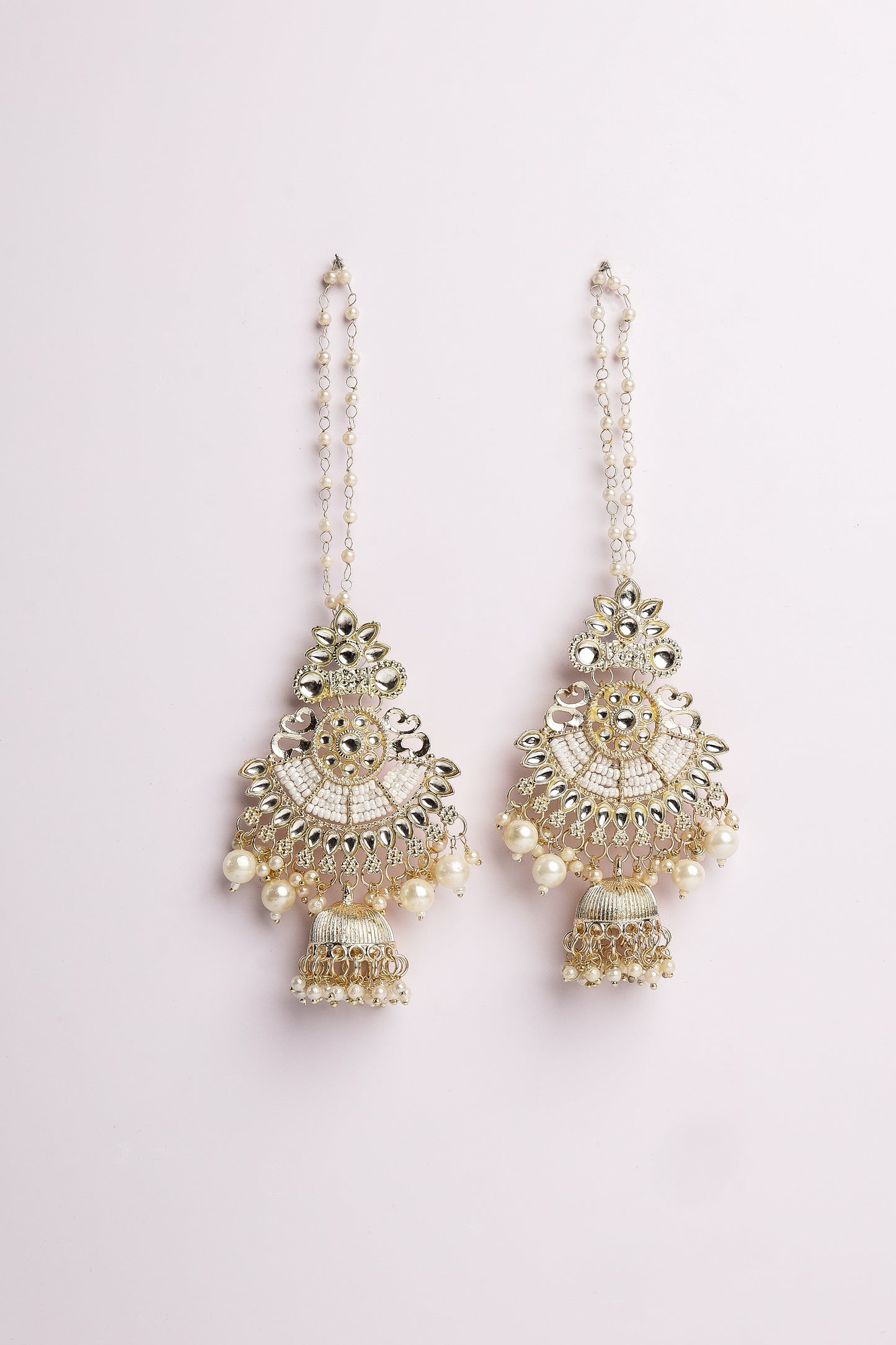 Oversized Kundan Statement Dangles with Pearl Beadwork