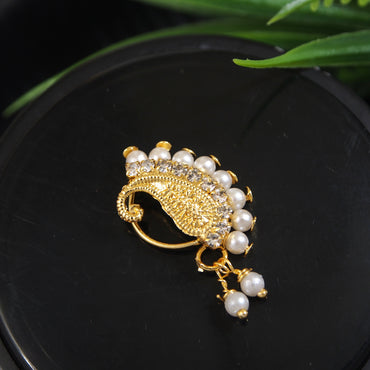 Traditional Pearl Nose Ring For Women Without Piercing Pearl Gold Plated Nath Nose Ring For Girls And Women