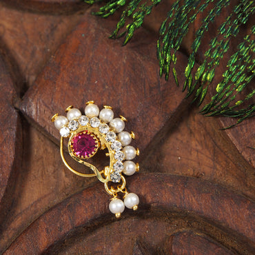 Stylish Traditional Pearl Nose Ring For Women Without Piercing Pearl Gold Plated Nath Nose Ring For Girls And Women