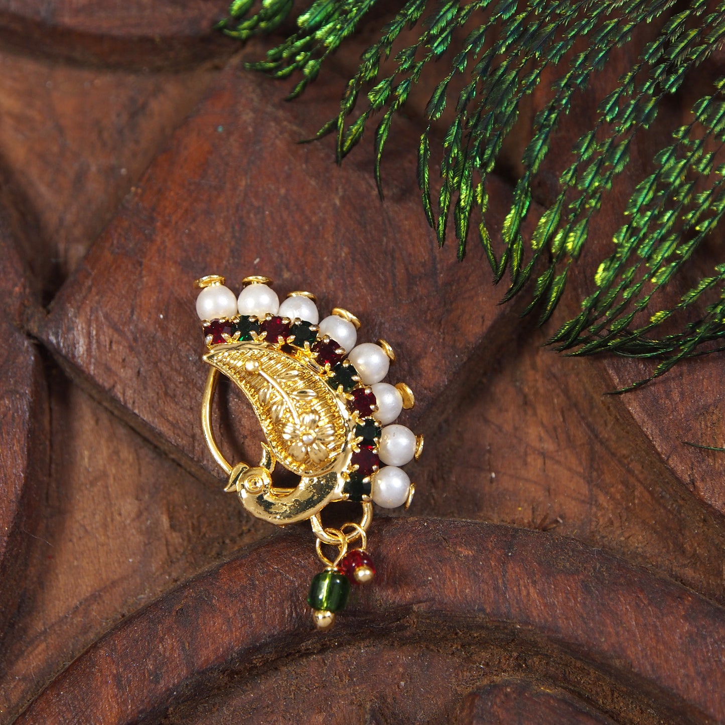 Pearl Nath - Festive Multi-Stone Clip-On Nose Ring for Weddings