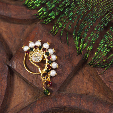 Stylish Traditional Pearl Nose Ring For Women Without Piercing Pearl Gold Plated Nath Nose Ring For Girls And Women