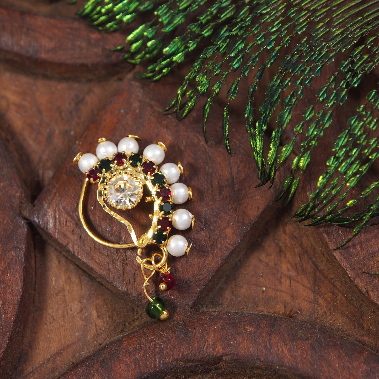 Pearl Nath - Festive Multi-Stone Clip-On Nose Ring for Weddings