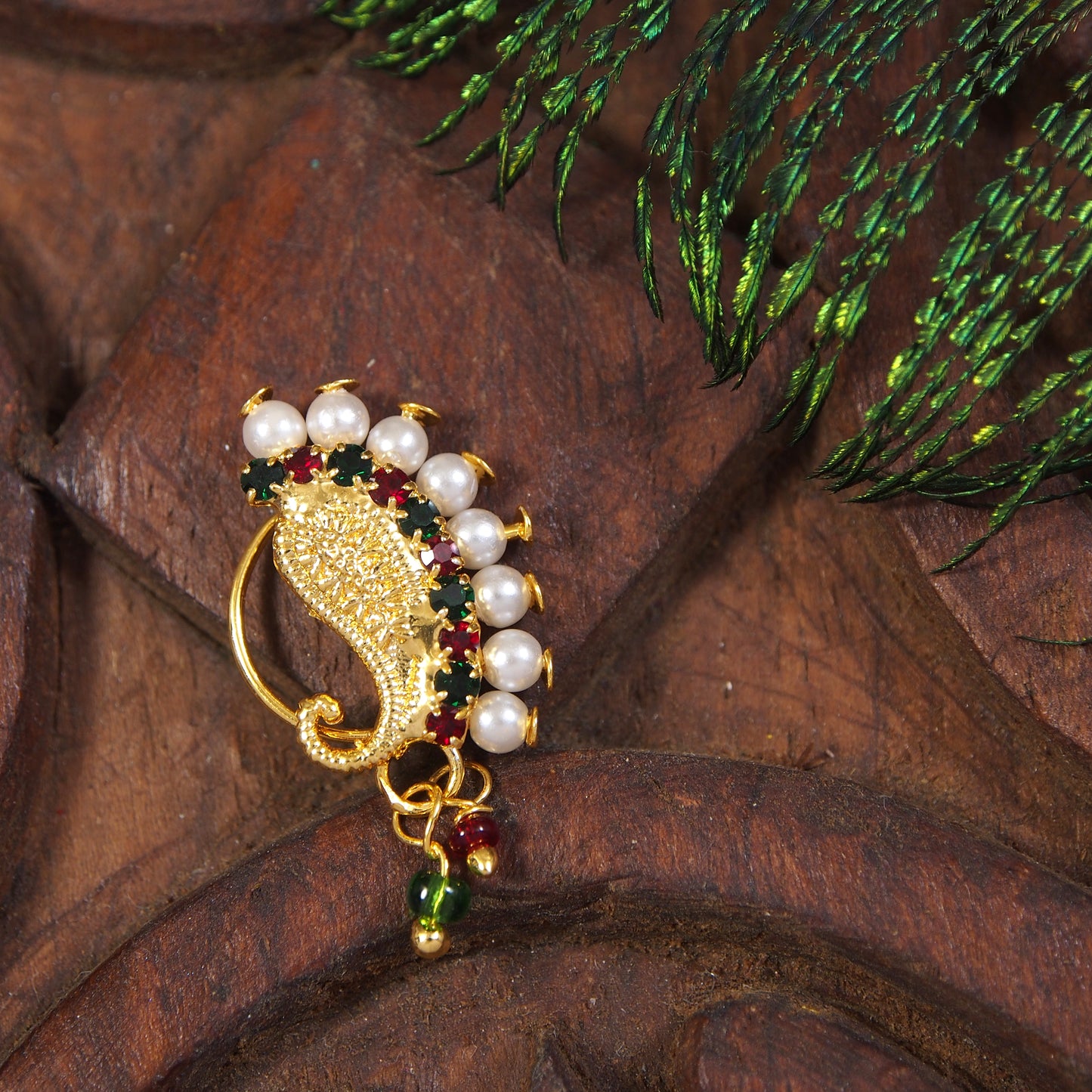 New Shining Gold Plated And Pearl Nath Non Piercing Stud For Women And Girl