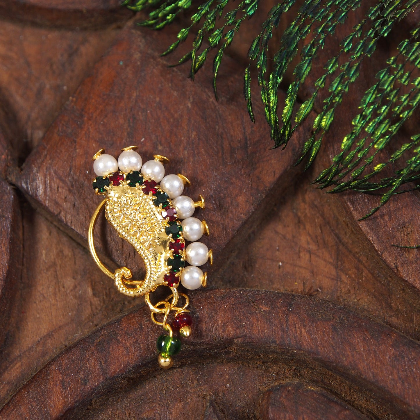 New Shining Gold Plated And Pearl Nath Non Piercing Stud For Women And Girl