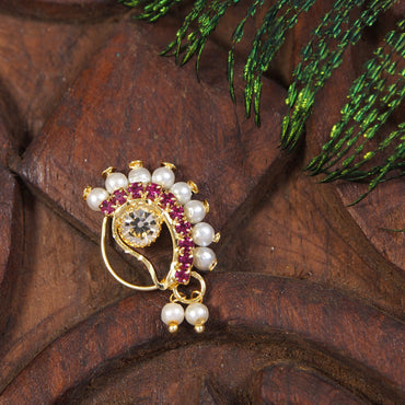 Stylish Traditional Pearl Nose Ring For Women Without Piercing Pearl Gold Plated Nath Nose Ring For Girls And Women