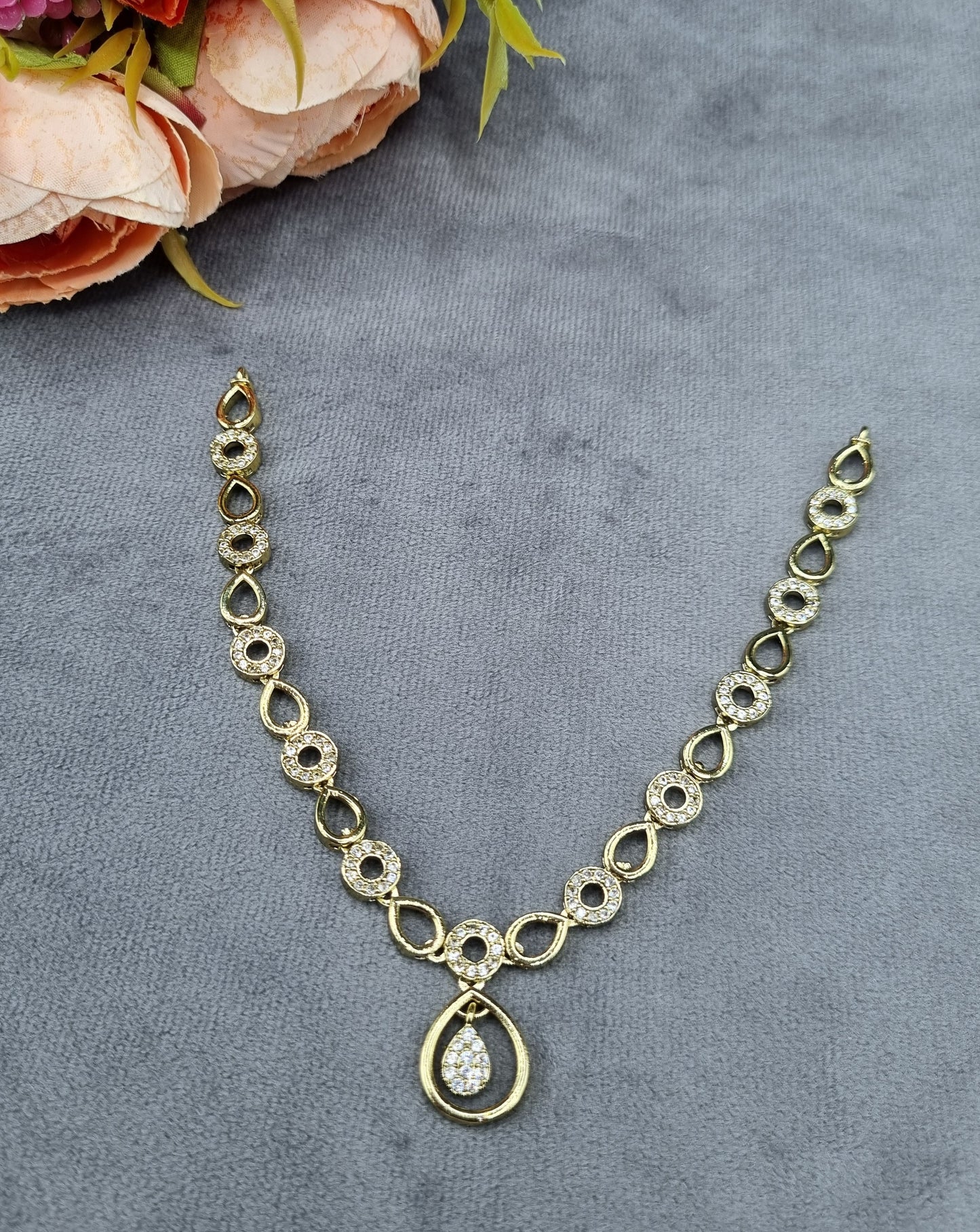 Halo Teardrop American Diamond Necklace & Earring Set