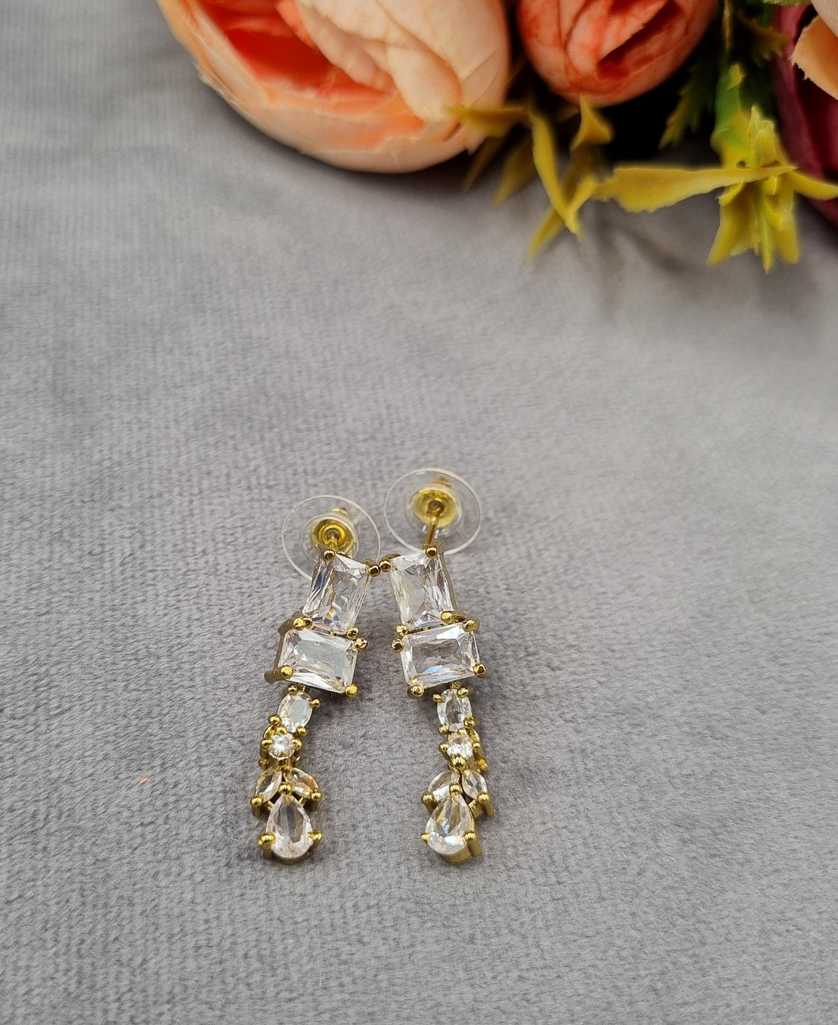 Emerald-Cut American Diamond Fringe Necklace Set with Matching Drop Earrings