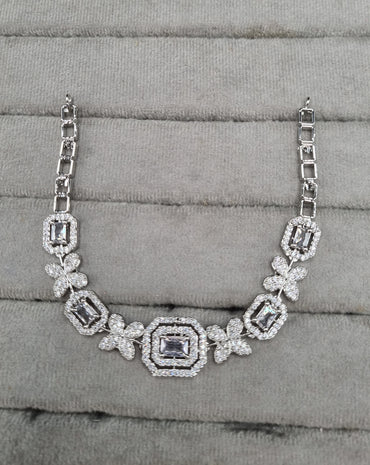 Floral & Geometric Baguette American Diamond Choker Set