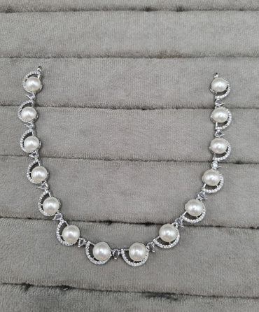 Scalloped Pavé CZ Pearl Choker Set with Matching Drops