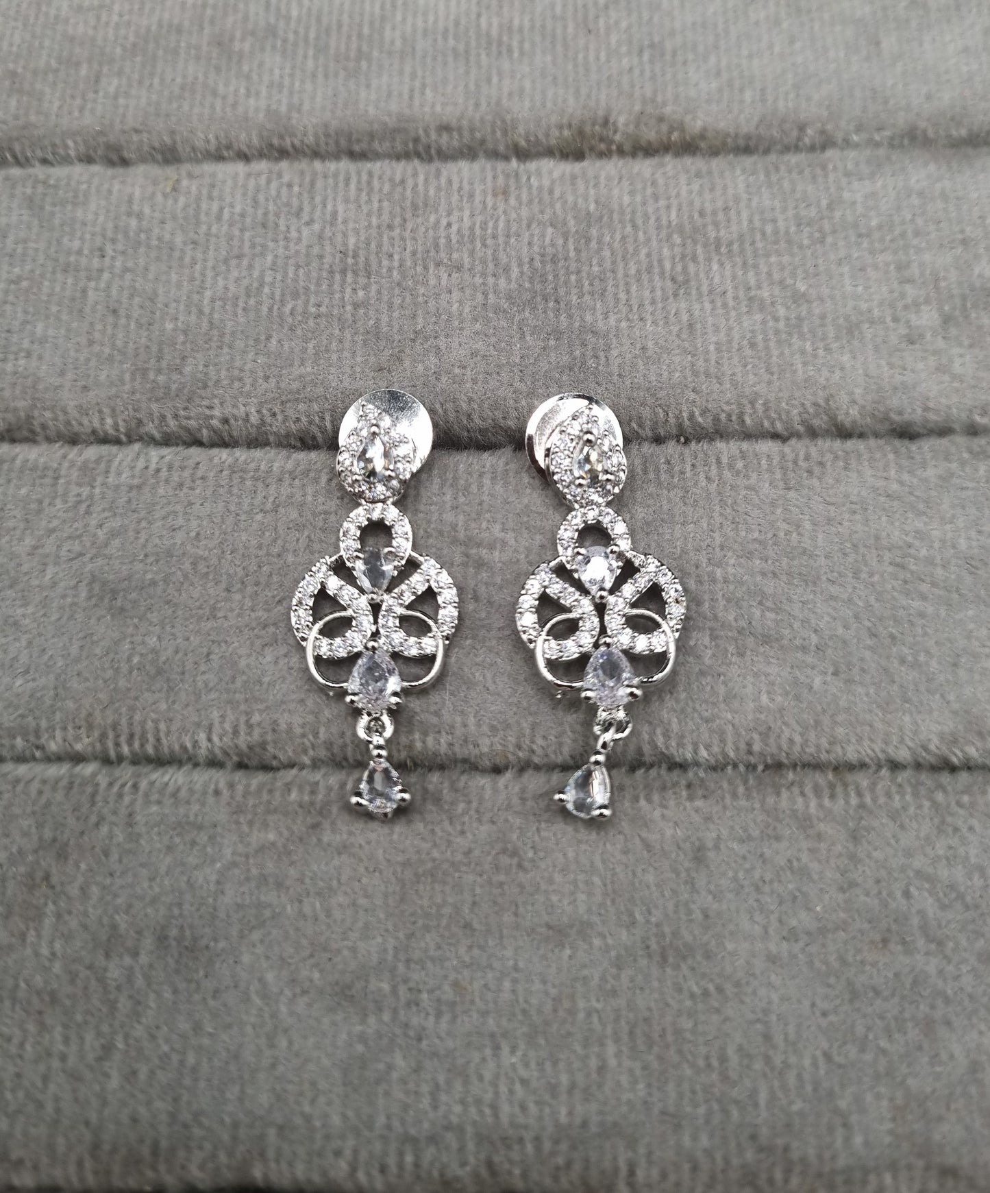 Scroll Wave American Diamond Necklace Set with Teardrop Earrings