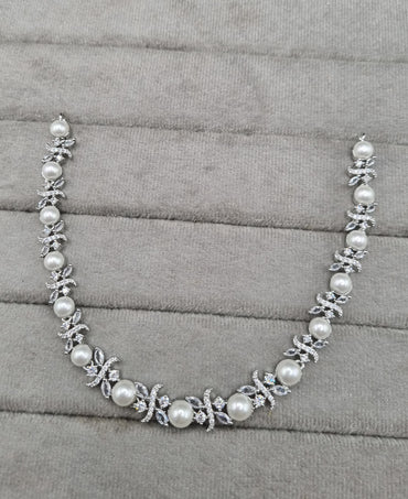 Elegant Botanical Pearl & American Diamond Choker Set