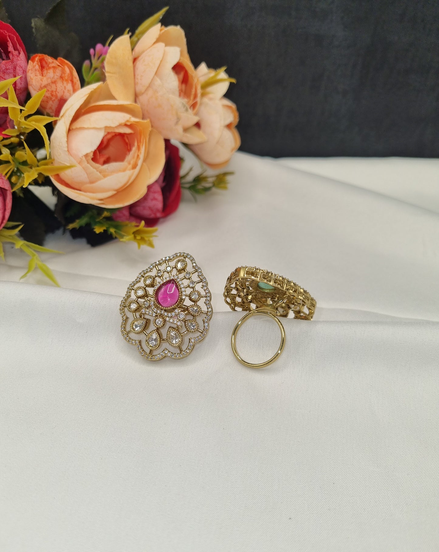 Royal Teardrop Kundan Cocktail Ring