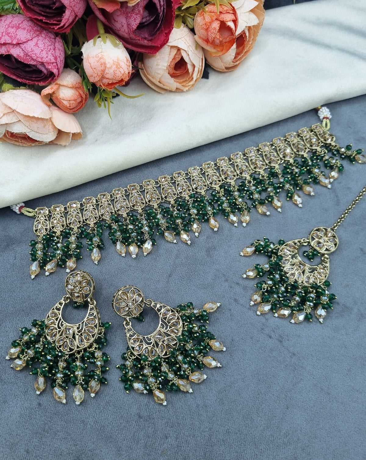 Handcrafted Antique-Finish Choker Jewelry Set with Maang Tikka