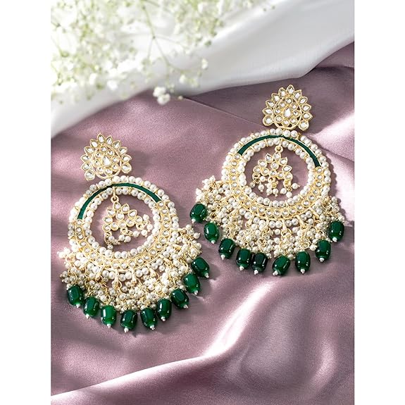 Statement Chandbali Earrings with Pearl & Bead Drops – Traditional Bridal Jewellery