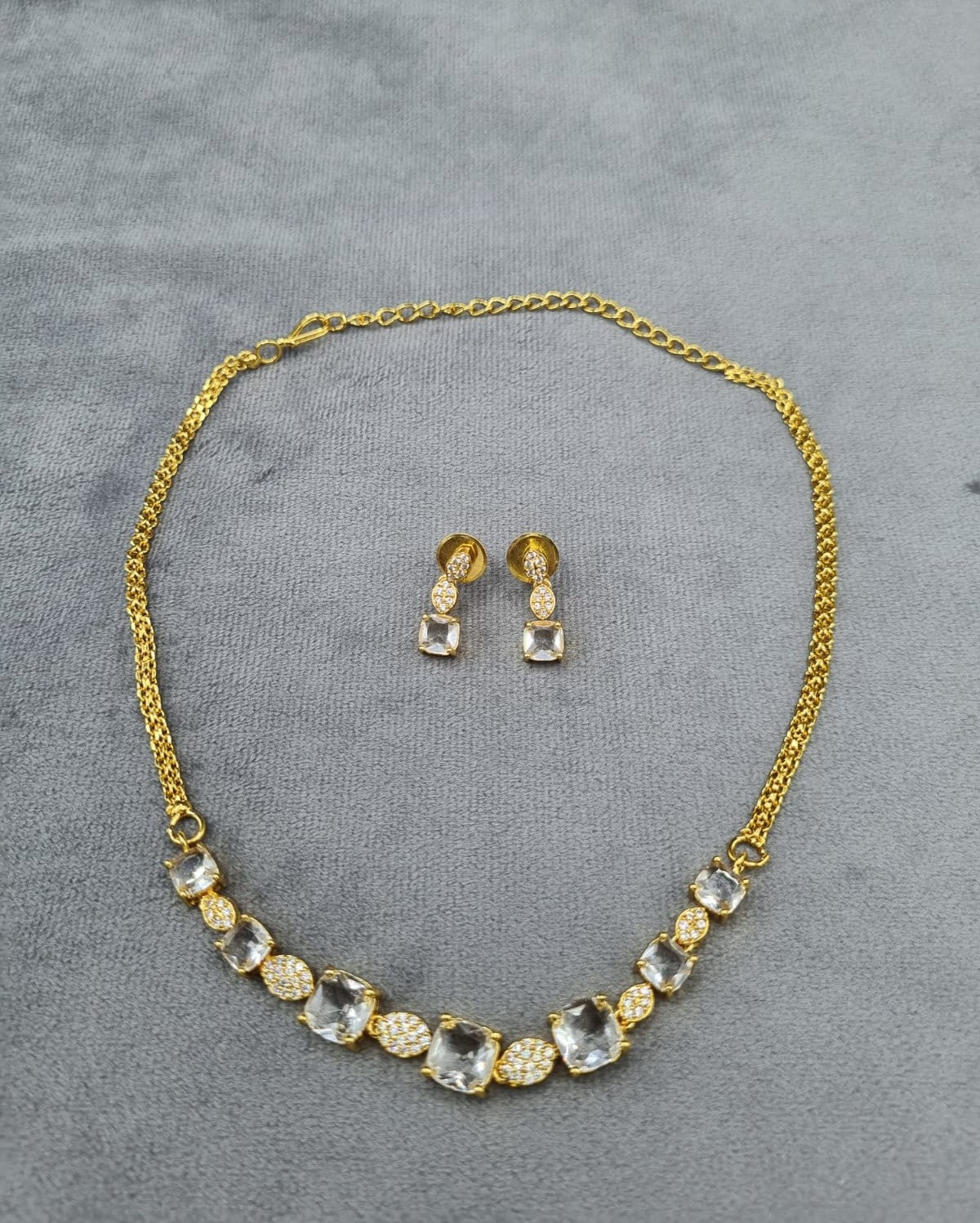 Ruby Red AD Square Stone Necklace Earrings
