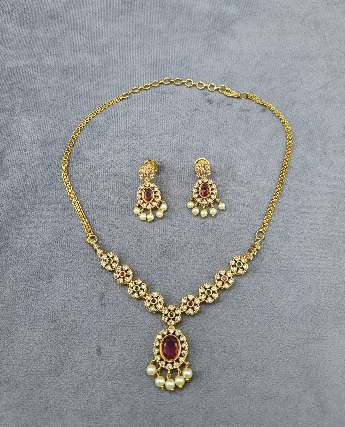 Floral Link Necklace & Matching Drop Earrings