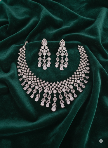 Grand White Stone Wedding Necklace & Earrings Set