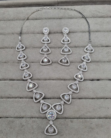 Triangular Link Silver AD Jewellery Set