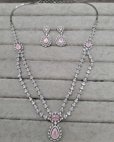 Double-Layered Blue Sapphire AD Necklace Set