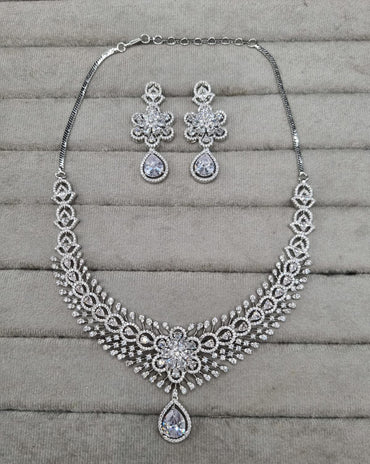 Floral Rani Pink Teardrop AD Necklace Set
