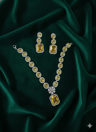 Silver Plated Citrine-Look Oval & Rectangle Necklace Set