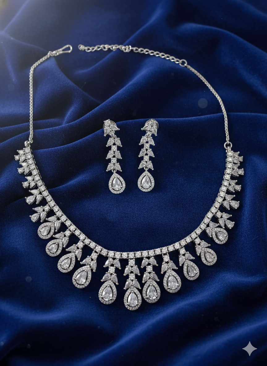 Silver Plated Elegant Pear & Marquise Diamond-Look Set