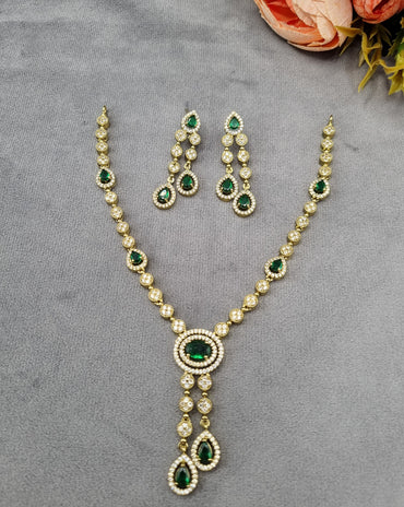 Halo Drop American Diamond Y-Necklace Set