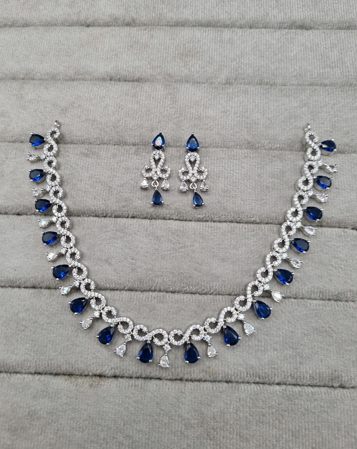 Rhodium Finish CZ Pear Drop Necklace & Earrings Set