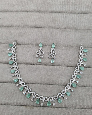 Rhodium Finish CZ Pear Drop Necklace & Earrings Set