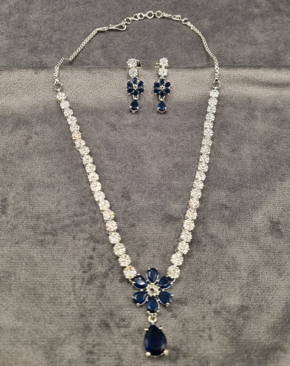 Floral American Diamond Tennis Necklace Set with Drop Earrings