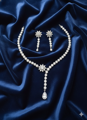 Simple Chain with Teardrop Solitaire & Y-Drop Star Necklace Set