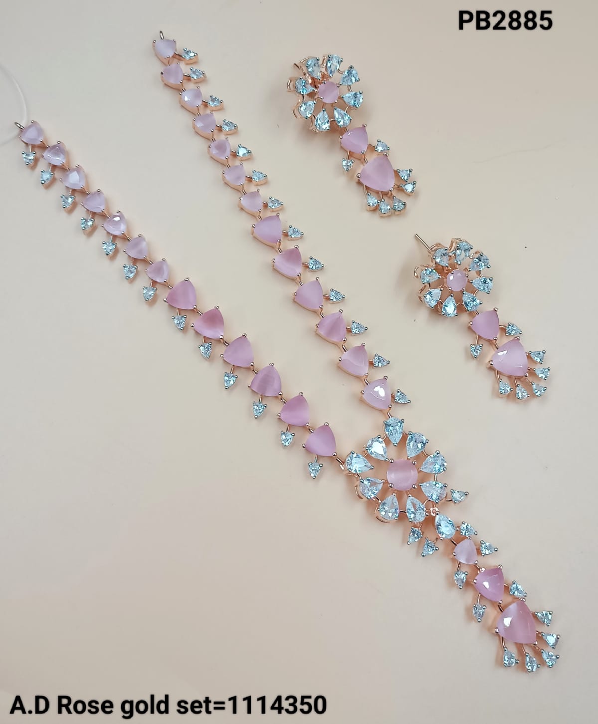 Blush Floral Blossom Rose Gold AD Necklace with Matching Earrings