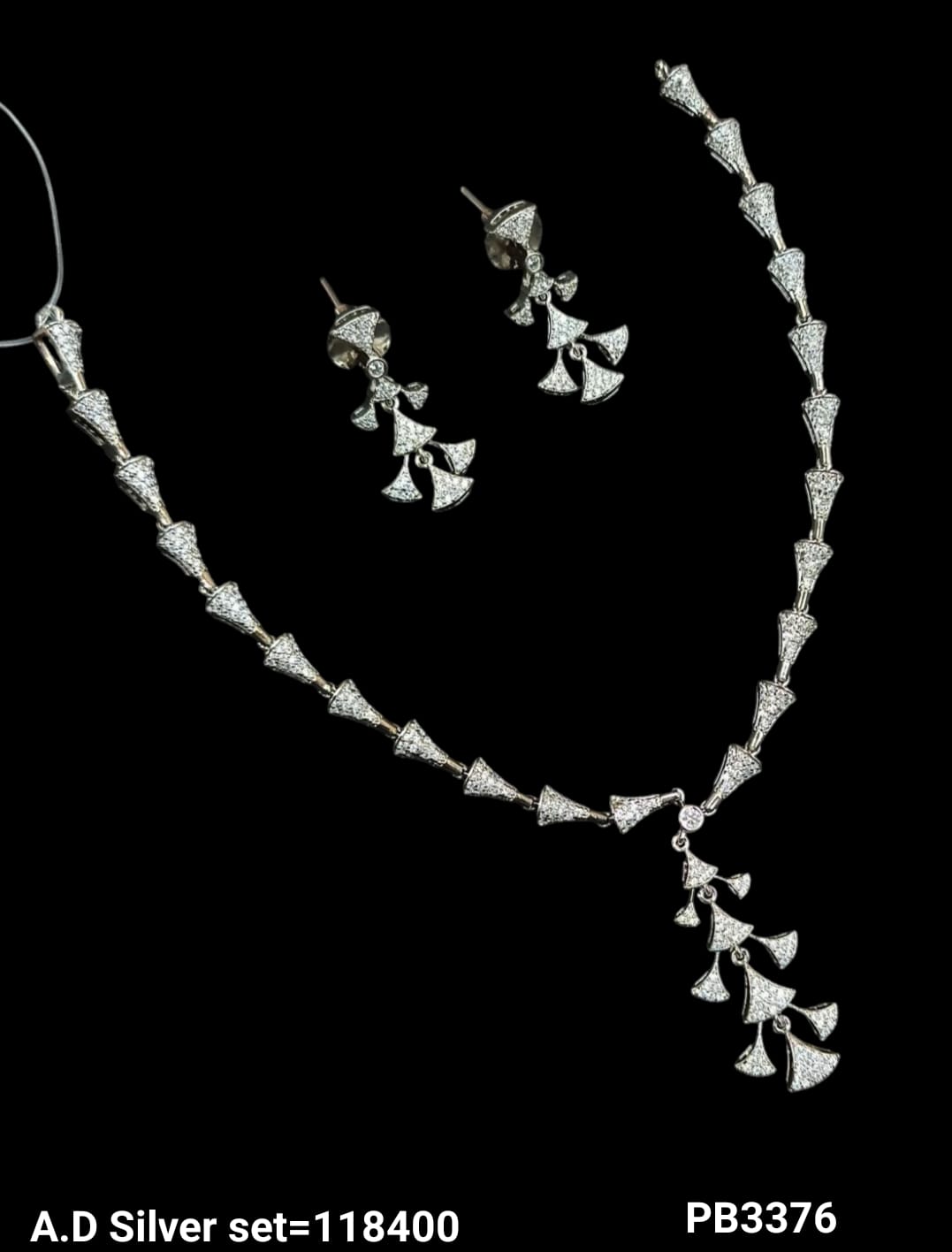Silver & Gold Plated American Diamond Necklace Set