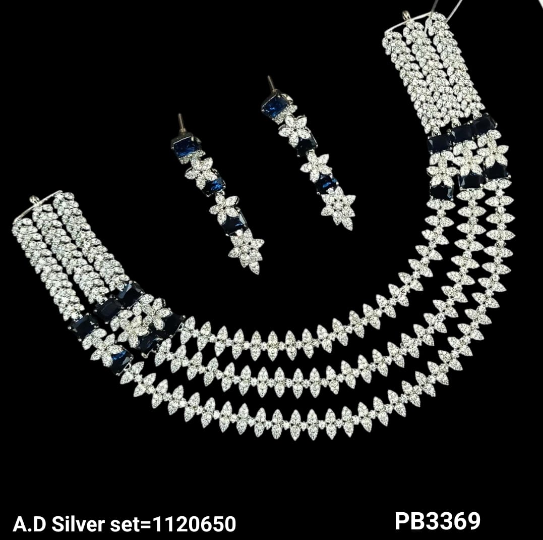 Rhodium Plated Silver American Diamond Necklace Set