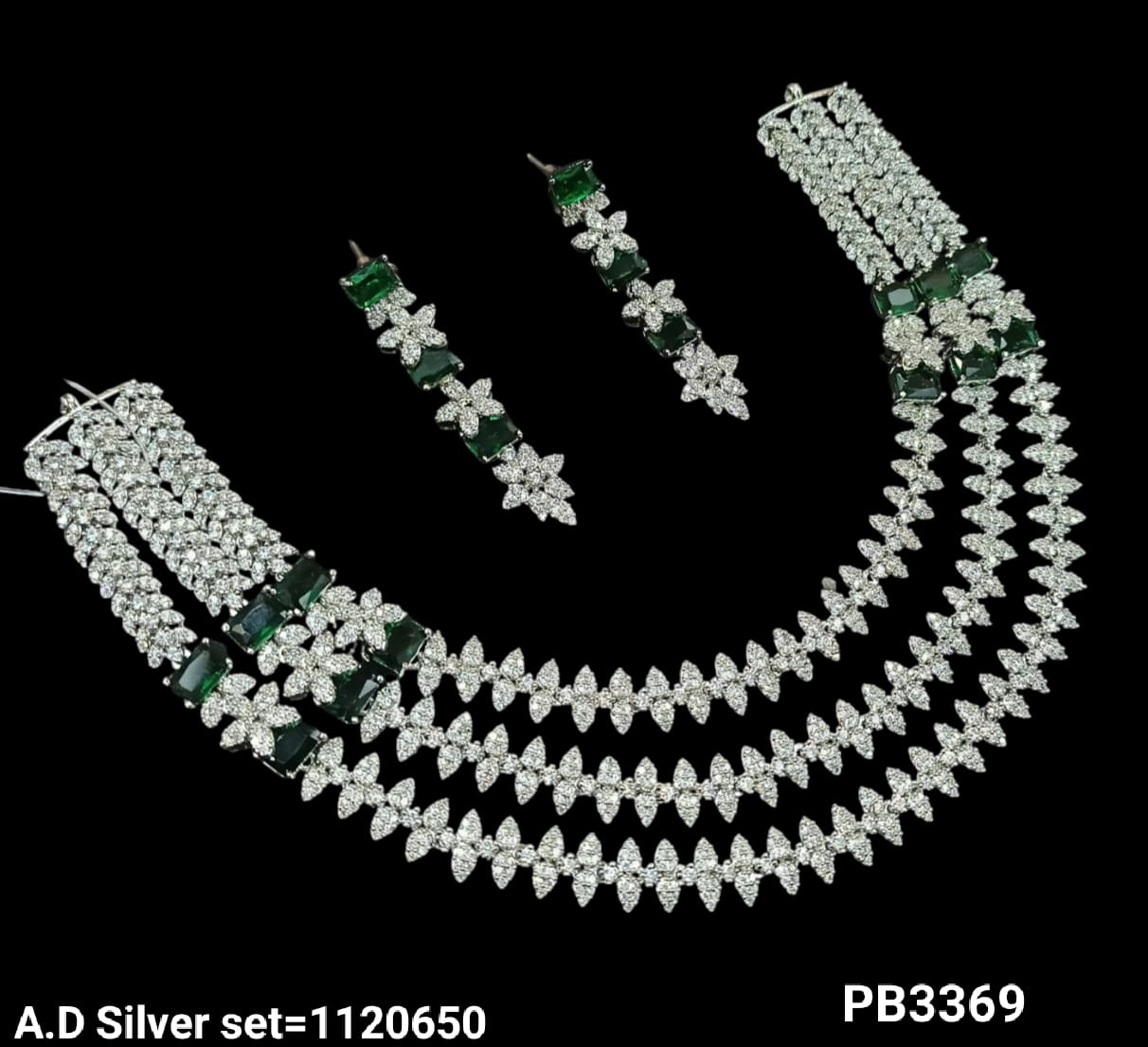 Rhodium Plated Silver American Diamond Necklace Set