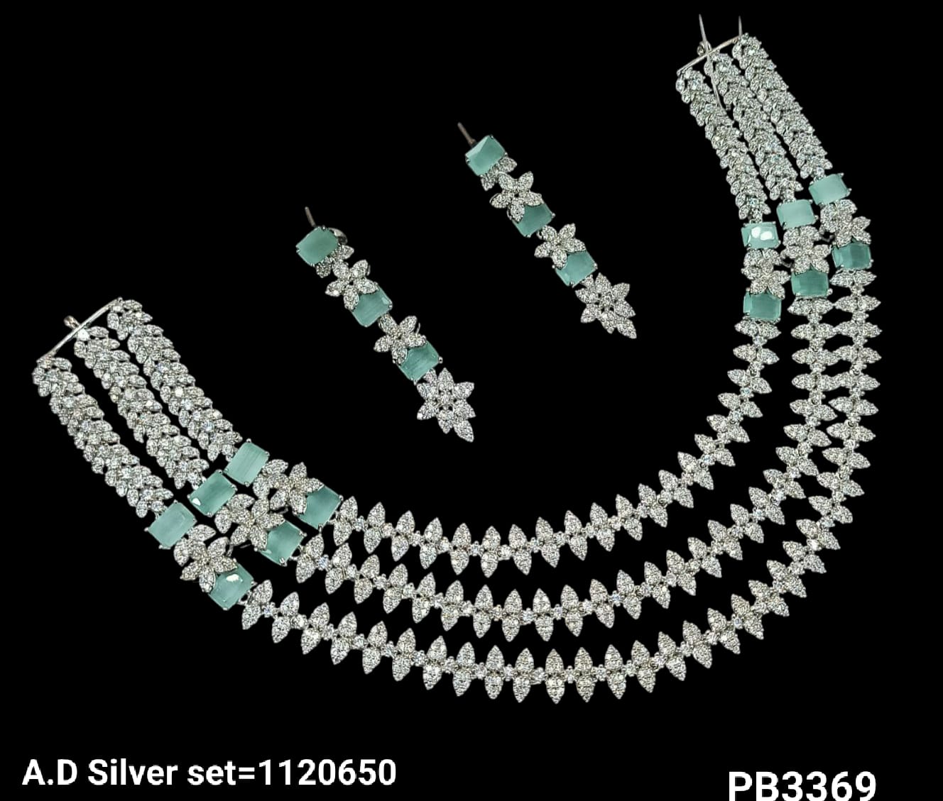 Rhodium Plated Silver American Diamond Necklace Set