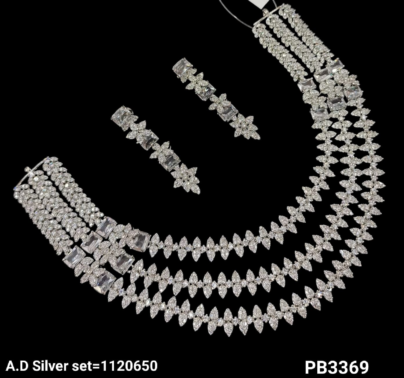 Rhodium Plated Silver American Diamond Necklace Set