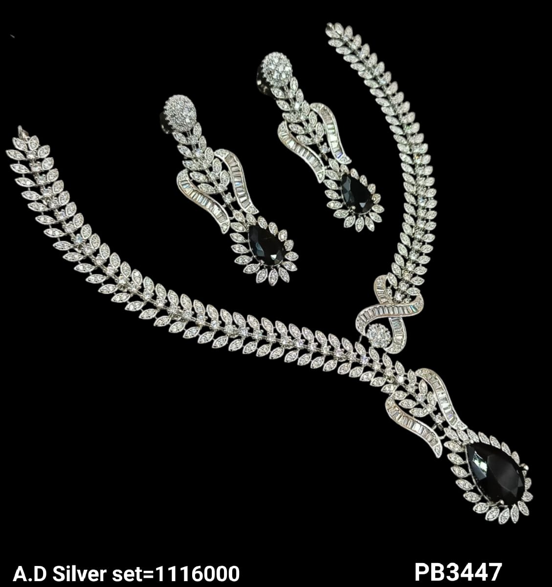 Silver Plated American Diamond Necklace Set