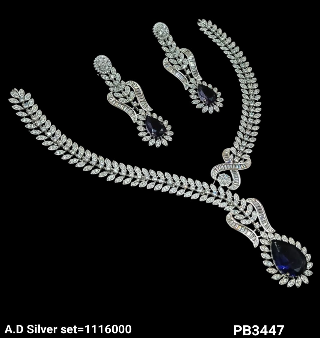 Silver Plated American Diamond Necklace Set