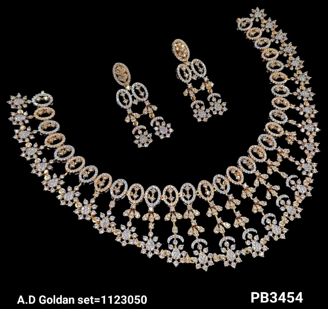Silver & Gold Plated American Diamond Necklace Set