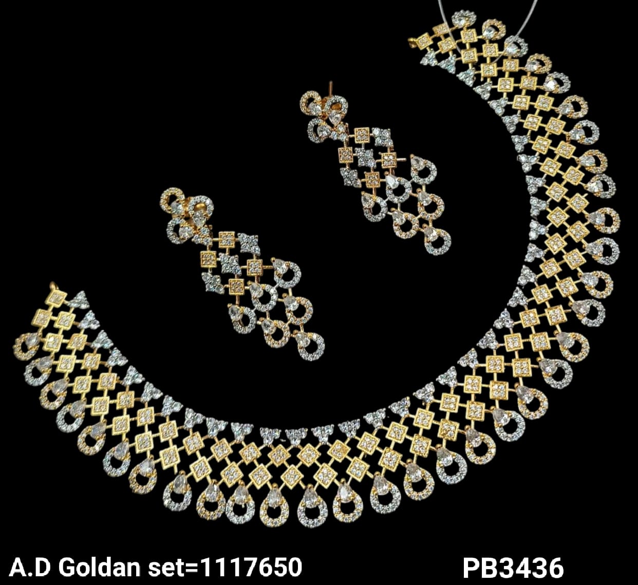American Diamond Silver & Gold Plated Necklace Set