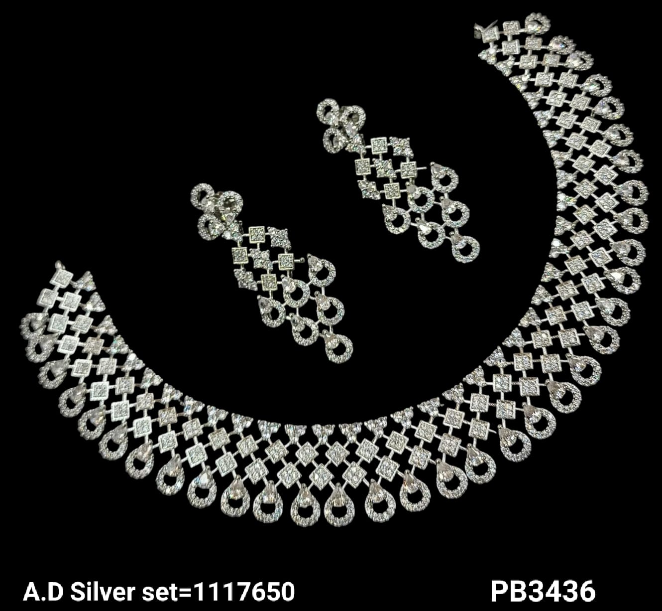American Diamond Silver & Gold Plated Necklace Set
