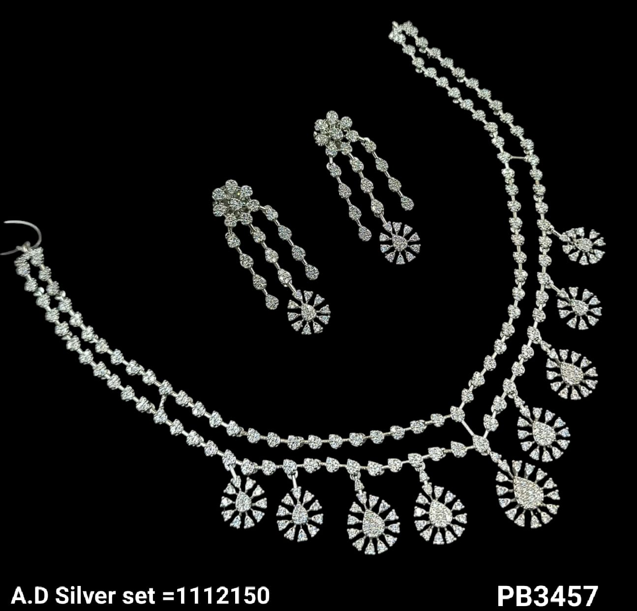 Silver & Gold Plated American Diamond Necklace Set