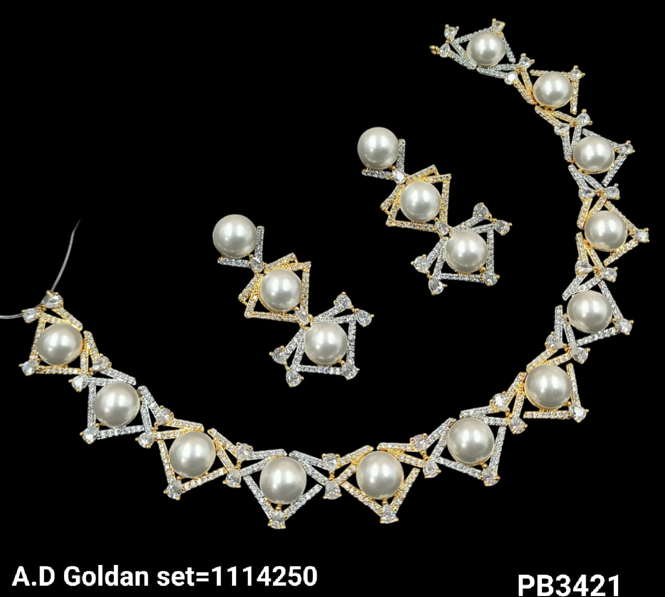 American Diamond Silver & Gold Plated Necklace Set