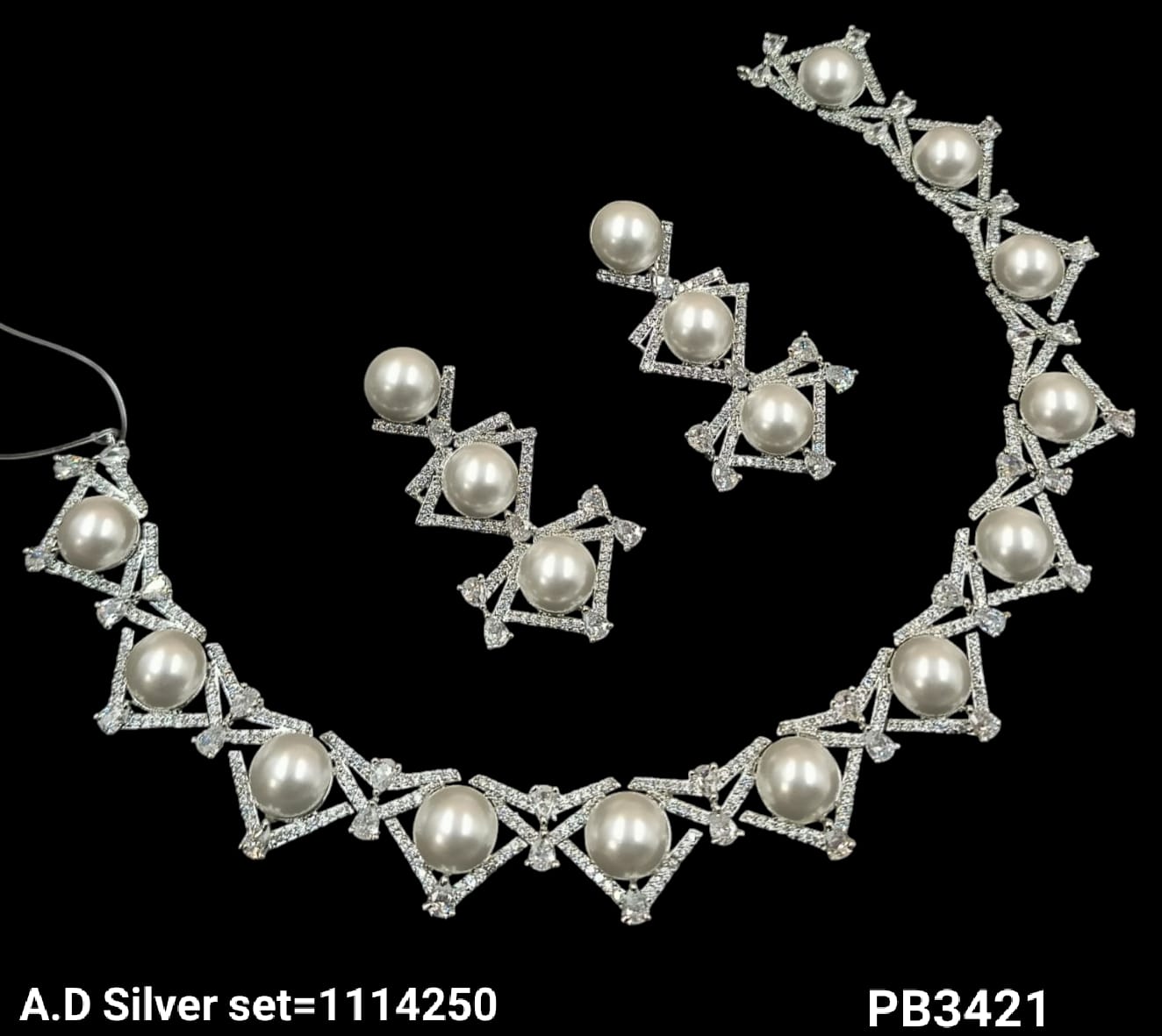 American Diamond Silver & Gold Plated Necklace Set