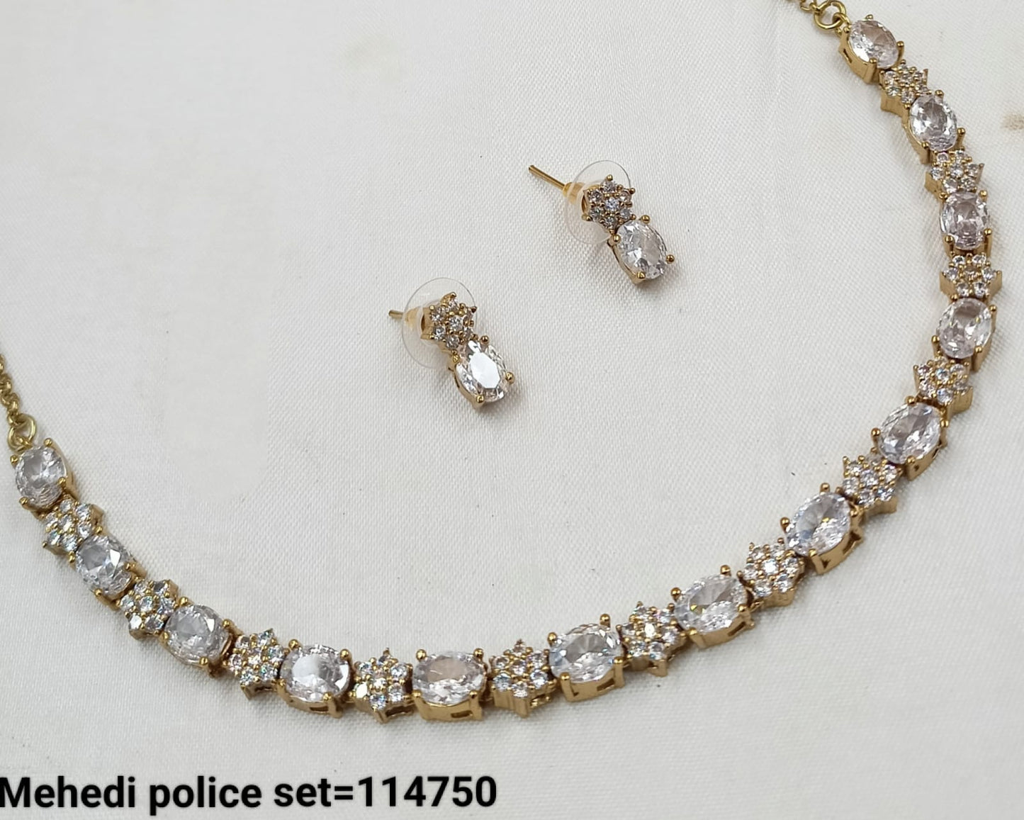 Antique Gold Plated American Diamond Necklace Set