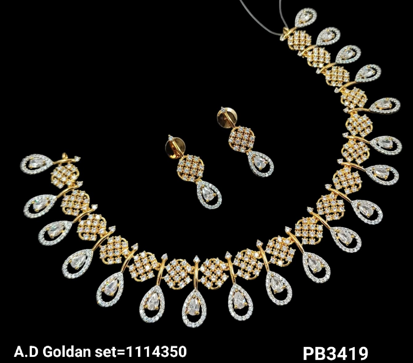 American Diamond Silver & Gold Plated Necklace Set