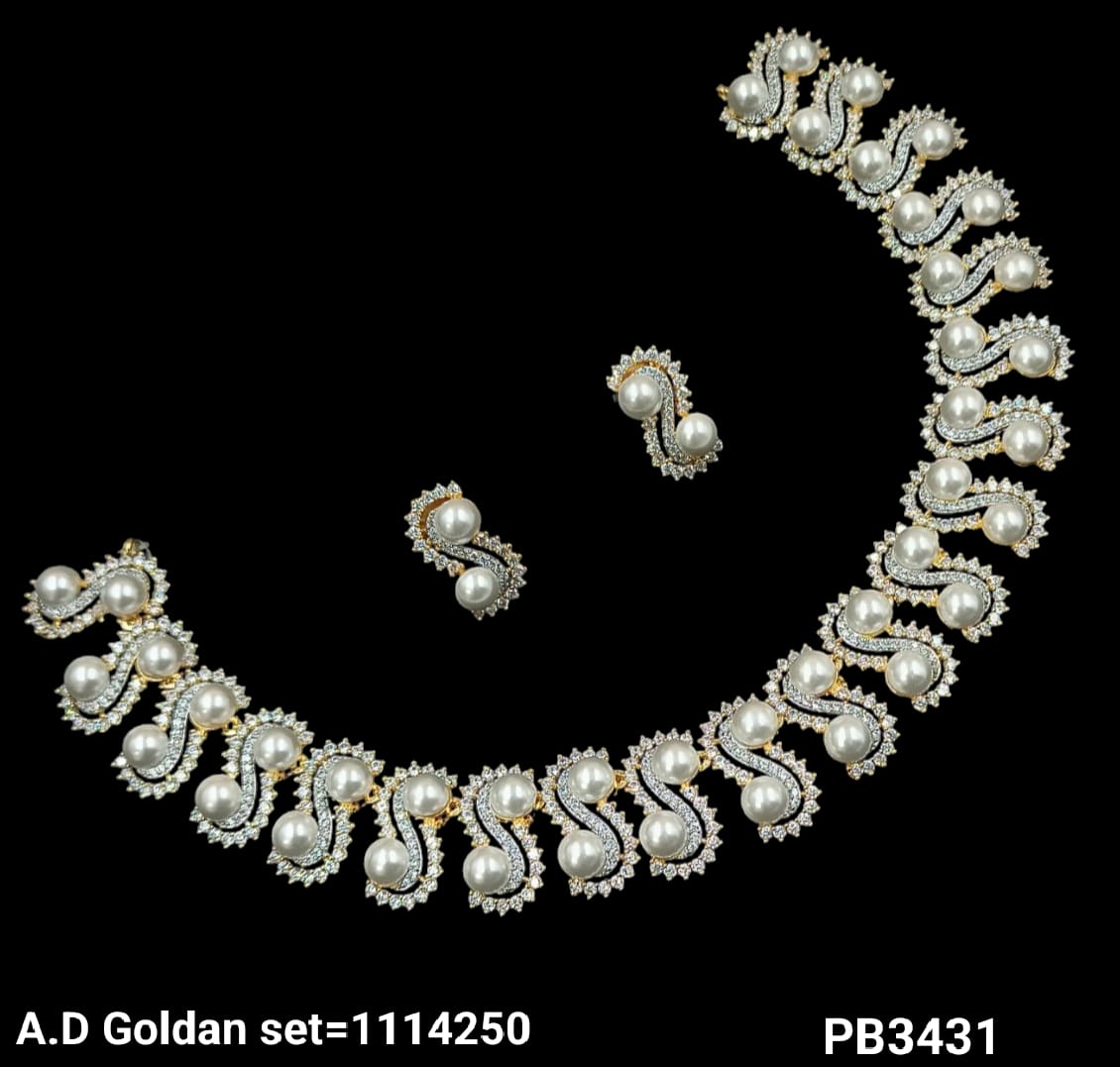 American Diamond Silver & Gold Plated Necklace Set