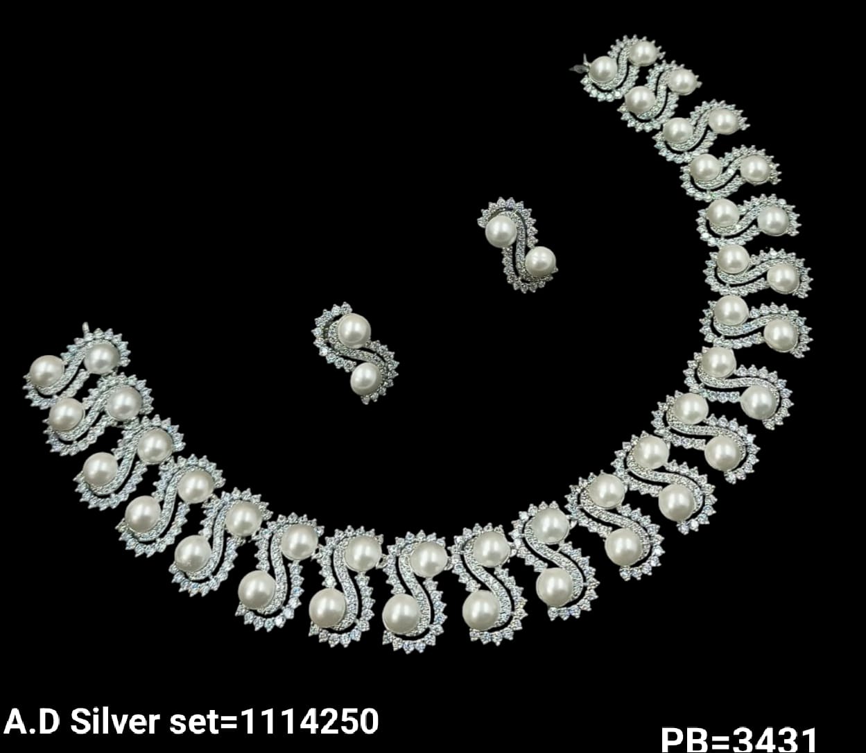 American Diamond Silver & Gold Plated Necklace Set
